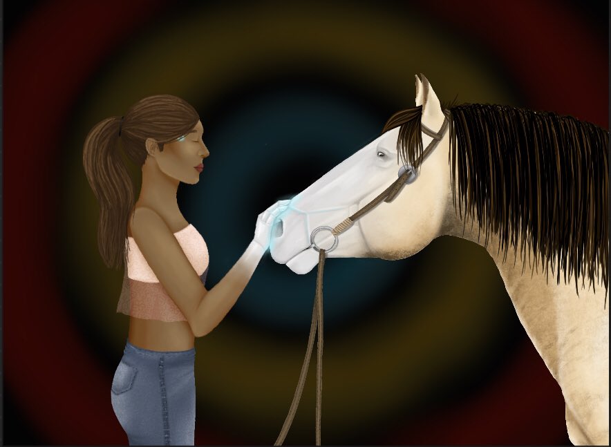 TartCanadian's tweet photo. #DecemberDechART day 22 - re-draw. Original is one of my first digital  pieces and is actually from only about 6 months ago. Got the idea when I saw this effect in #DBH and realized it was the perfect visual depiction of what it’s like working with horses. https://t.co/rNqRKkVxsl