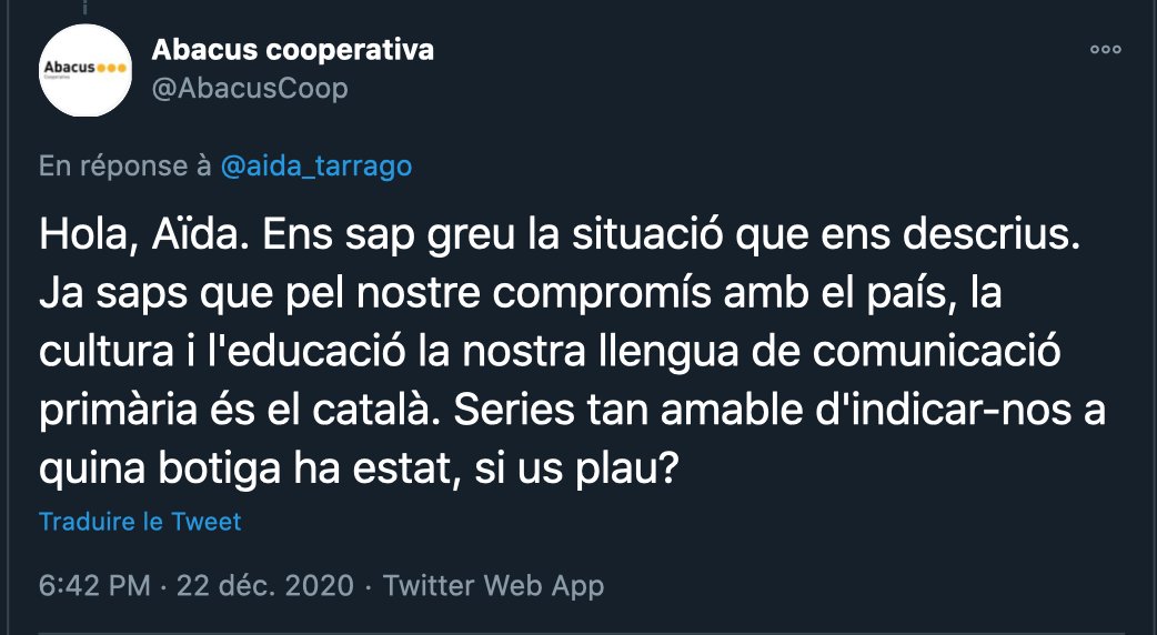 _Nikator_'s tweet photo. Que horror! Una cajera le habla en catalan y... en castellano!!! Hay que denunciarlo a la ONU. 
Lo mas lamentable es la reacción de la empresa @abacusCoop que pide la dirección de la tienda. Para sancionar la cajera ? https://t.co/YBldUEdggq