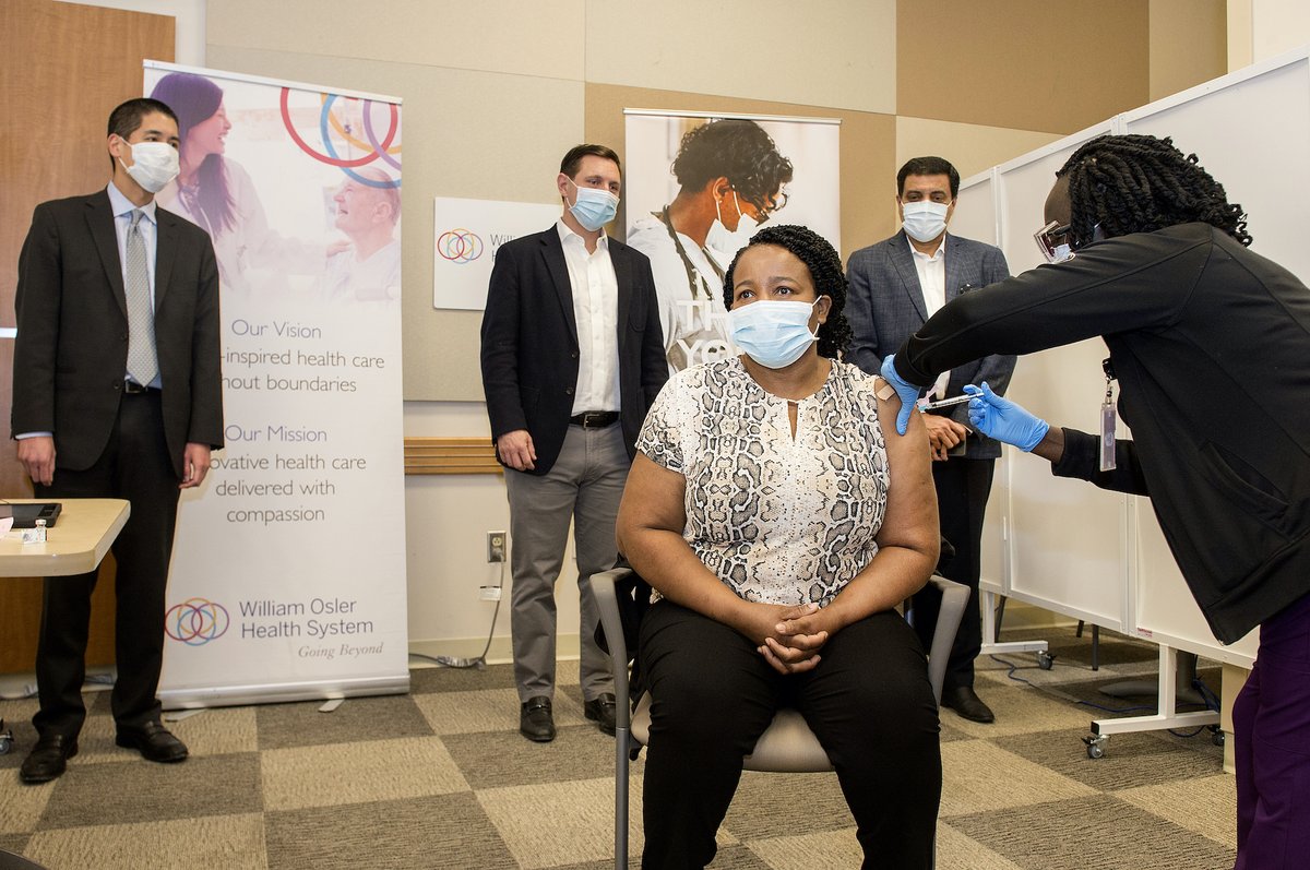 Today was a momentous day as we began administering the #COVID19Vaccine to long-term care staff, like Vilma Whyte, PSW at Tullamore Community Care in #Brampton.

This is a crucial next step towards recovery in our hard-hit but resilient communities.

More: bit.ly/2Kwv77w
