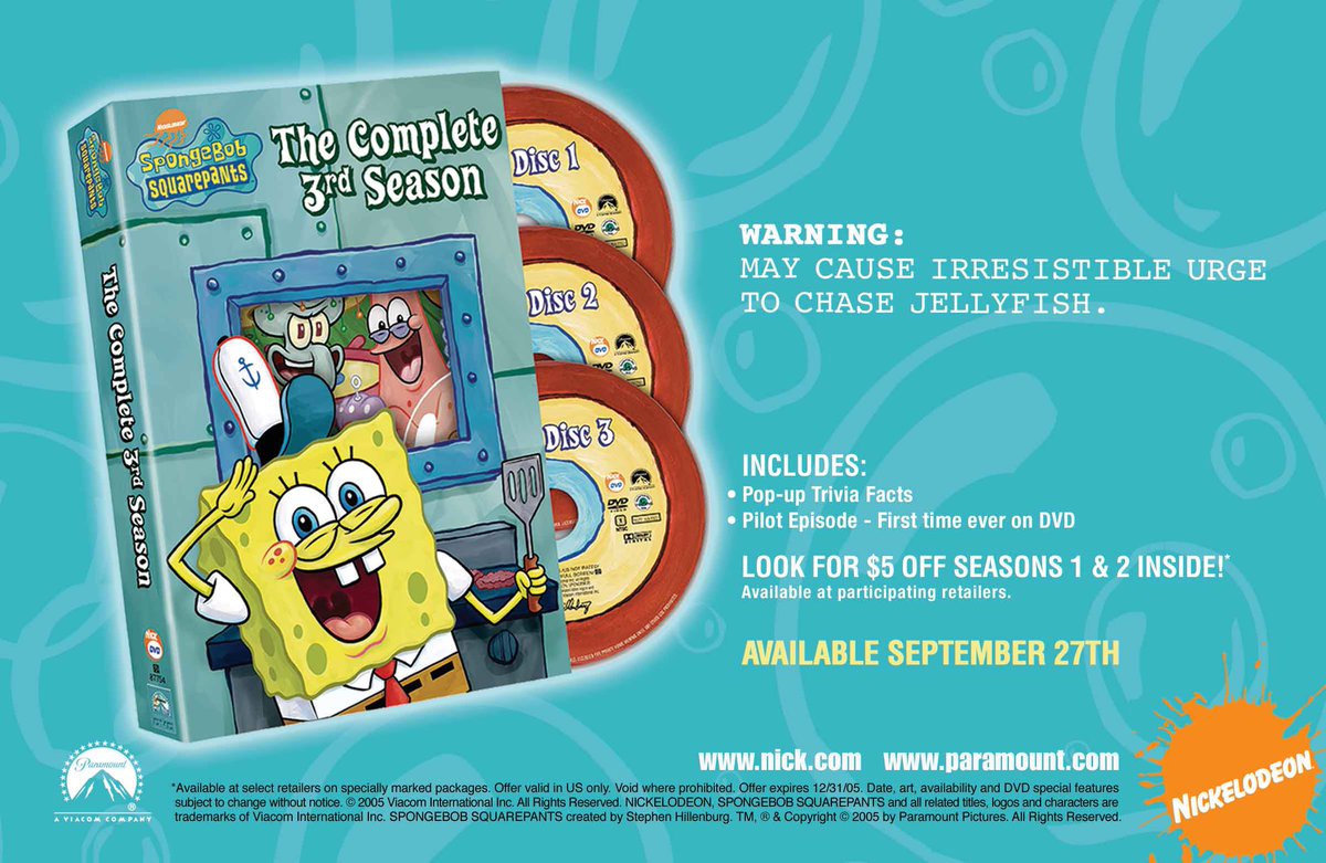 Home Video History Spongebob Squarepants The Complete Third Season Dvd Print Ad 05