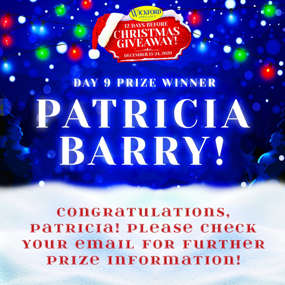 Congratulations, Patricia Barry of Rumford! — YOU are the Day 9 WINNER of our "12 Days Before Christmas" Giveaway and just WON a KitchenAid 5-Burner Double Oven Convection Range in Gas or Electric! 🎁 Please check email for further information regarding how to claim your prize!