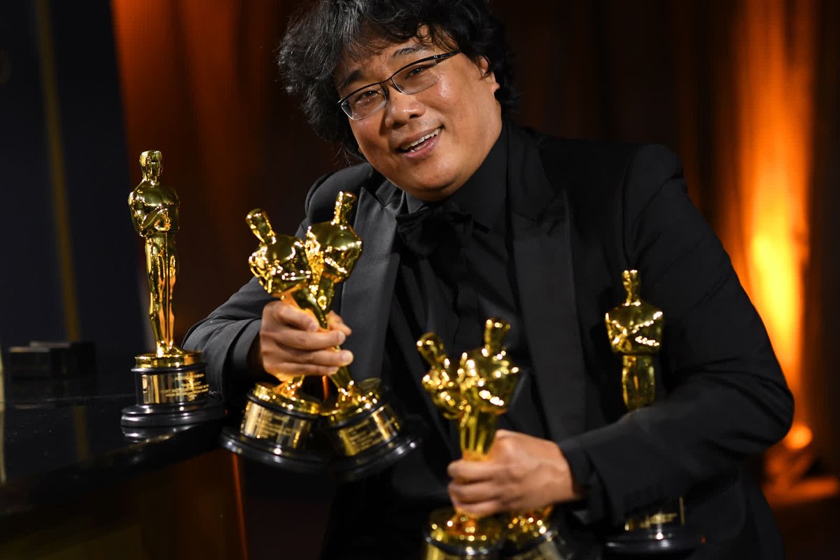 - February 9 -“Parasite” director Bong Joon Ho holds several Academy Awards as he attends the Oscars Governors Ball in Los Angeles. “Parasite” became the first non-English-language film to win the Academy Award for best picture.  https://cnn.it/3lXJBdf 