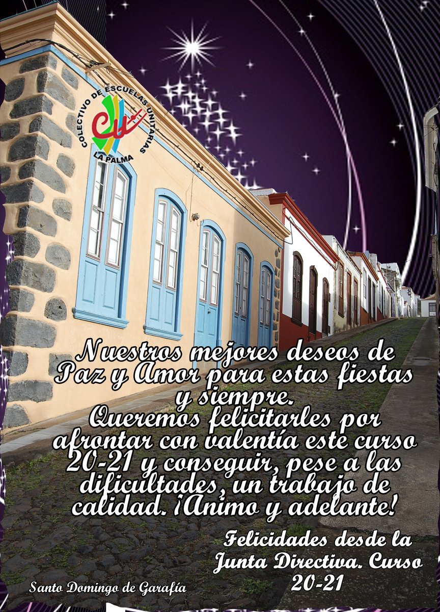 UnitariasLPalma's tweet photo. Desde el Colectivo de Escuelas Unitarias de La Palma, les deseamos una Feliz Navidad y un próspero 2021. Que todos los deseos se hagan realidad y volvamos a disfrutar de familiares y amigos, actividades y eventos que hacen de las escuelas unitarias lugares únicos. https://t.co/NpKQnFfTXN