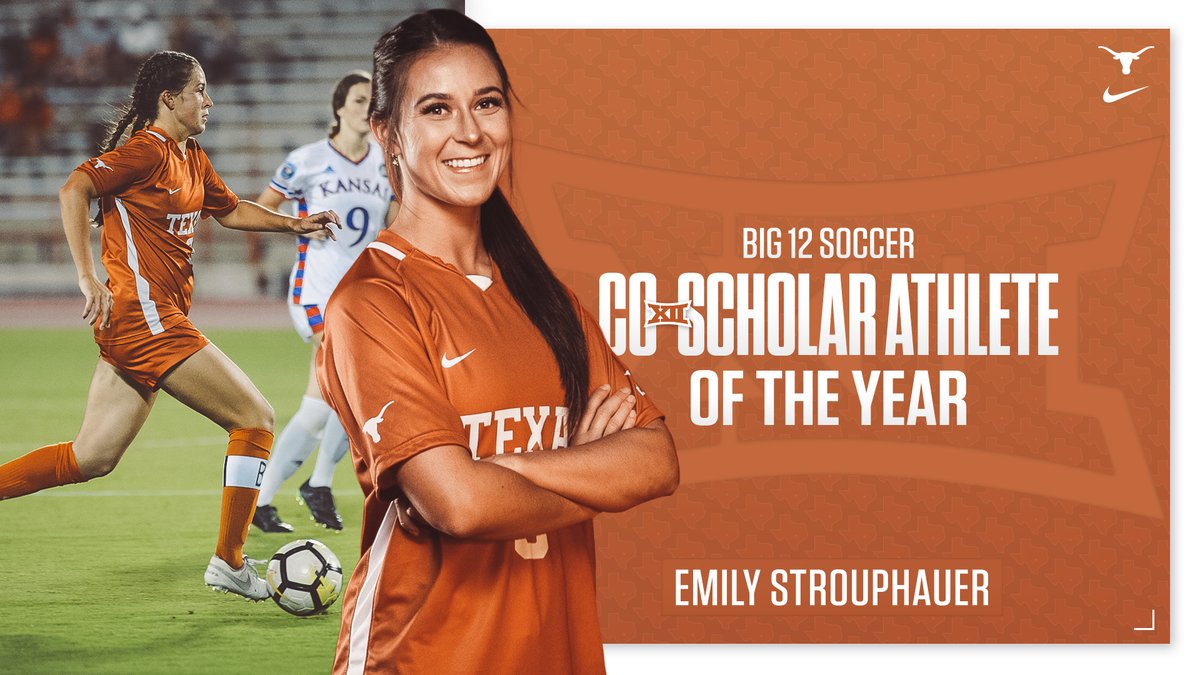 TexasSoccer's tweet photo. The definition of a student-athlete ➡️ @emstrouphauer 

Congrats Emily on being named the 2020 Big 12 Conference Soccer Co-Scholar-Athlete of the Year! We're all so proud of you! 🤟

🗞️ https://t.co/oZjvApii7W

#RAMPED | #RunWithTexas | #HookEm https://t.co/yGqp2pCWRM