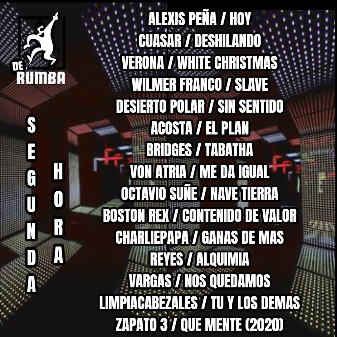 Hoy es martes de hecho en Venezuela, en la primera hora sonarán:
@kellyabarca29 <a href="/melomaniabanda_/">Melomanía</a> <a href="/Rawayana/">RAWA</a> <a href="/novanoutmusica/">Novanout</a> <a href="/BomWiseMusic/">BomWise</a> <a href="/NanaVico/">Nana Cadavieco</a> <a href="/GabrielMusica/">Gabriel Alzari profe de música, recursos</a> <a href="/loslpsbanda/">Los LPs</a> <a href="/malangaoficial/">Malanga</a> <a href="/LosNafta/">Los Nafta</a> <a href="/Carlosangola/">Carlos Angola</a> <a href="/_YATU/">YÁTU</a> <a href="/Ninonuclear/">Niño Nuclear</a> <a href="/lavidaboheme/">La Vida Boheme</a> <a href="/SonicaOficial/">SONICA</a> <a href="/LuisIran/">Luis Irán</a>