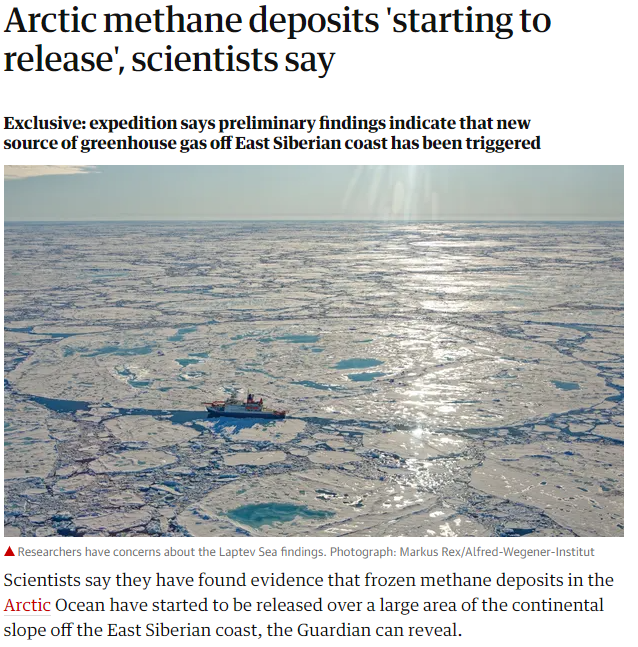 The fact that human emissions are WAY HUGER than subsea permafrost emissions contradicts what many armchair scientists (and a couple real ones) say about this climate feedback. For example, this bad news piece based on a phone call from an ice breaker by  @TheGardianNews 7/n