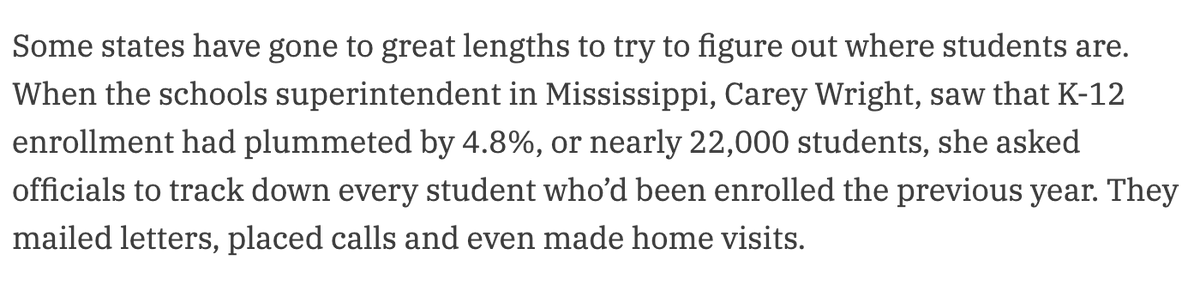 It’s difficult to say how much of the enrollment drop is due to students leaving public schools for private schools and home schooling because not all states track that. And in states that do, those are contributing factors but don’t account for the full decline.  #education