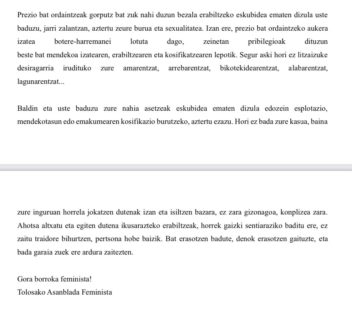 Joan den astean gure herrian sortutako sexu-esplotazio albistearen harira, hemen gure irakurketa:
TOLOSALDEKO 25.000 GIZONEI.