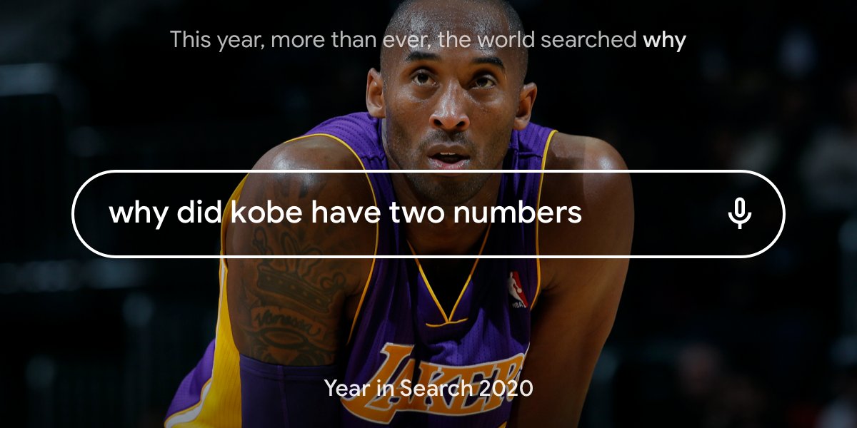 Google's tweet photo. This year, the world searched to remember a legend. 🏀 See more of the questions we asked in 2020 in our #YearInSearch film → https://t.co/8MTKZRVA3j https://t.co/XHq4MufxXp
