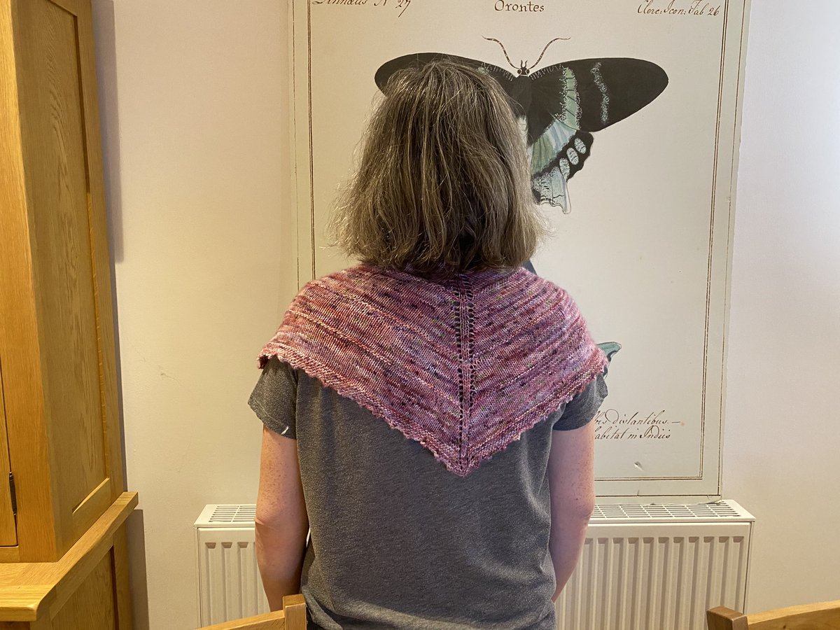 emmaclogs's tweet image. Finally finished the shawl I made for my mum’s birthday. Her birthday was in July! 😂 #knitting