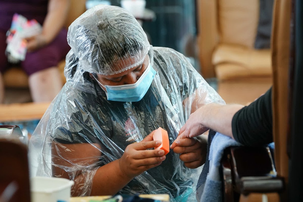 - April 24 -A customer gets a manicure at a nail salon in Atlanta. Some businesses in Georgia were permitted to reopen after Gov. Brian Kemp announced that he’d ease the state’s stay-at-home order.  https://cnn.it/3lXJBdf&nbsp;