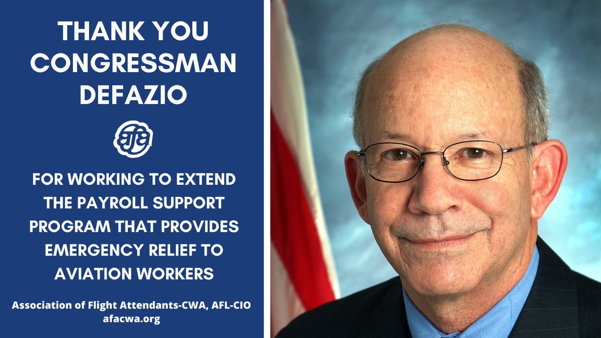 afa_cwa's tweet photo. Thank you, @RepPeterDeFazio, for never giving up on aviation workers and working to extend our #WorkersFirst Payroll Support Program. This emergency relief gives us the foundation to fight forward. #ReliefNow https://t.co/6lUy4ofsiN
