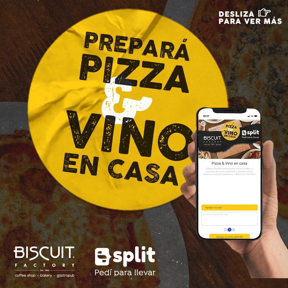 BiscuitFactory1's tweet image. ¿Qué tal te suena un pizza &amp;amp; wine date en casa? Con nuestros amigos de @split_sv te hemos preparado esta promoción:
Un Pizza Kit para preparar 4 pizzas personales en casa, mas una botella de vino tinto, todo por $25.00
¡Promoción exclusiva para llevar, a través de Split App!