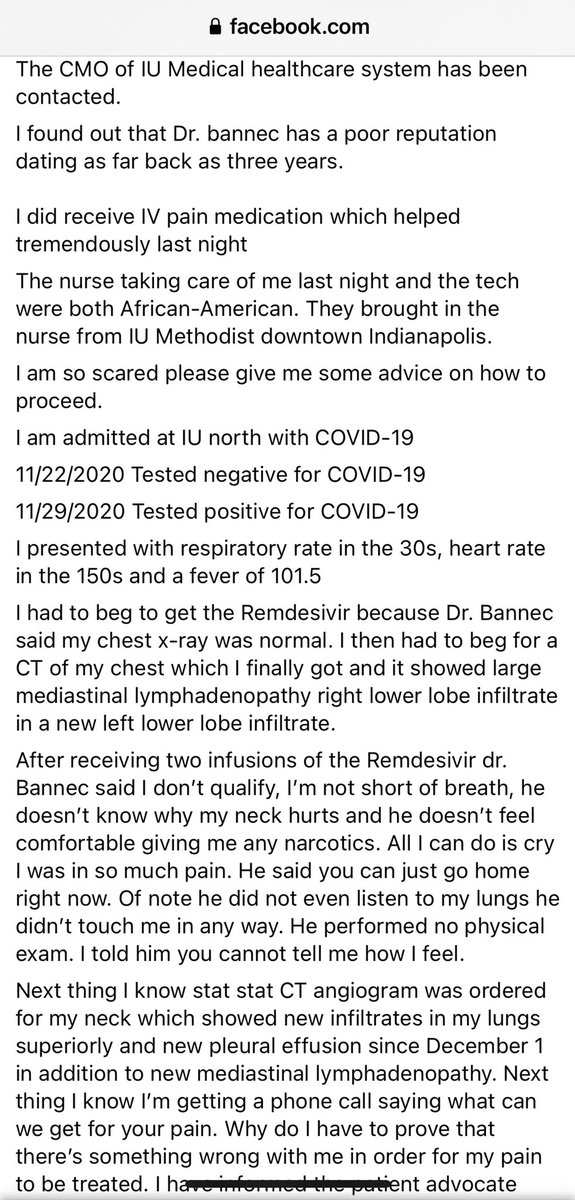 leahmcelrath's tweet photo. This is Dr. Susan Moore.

She posted a FB video reporting denial of adequate treatment for COVID-19 and pain management by white medical staff at @IU_Health and pleading for help.

She was discharged.

After readmission to a different hospital, she died.

https://t.co/PnZOwG3bA5 https://t.co/C66WQPNJtP