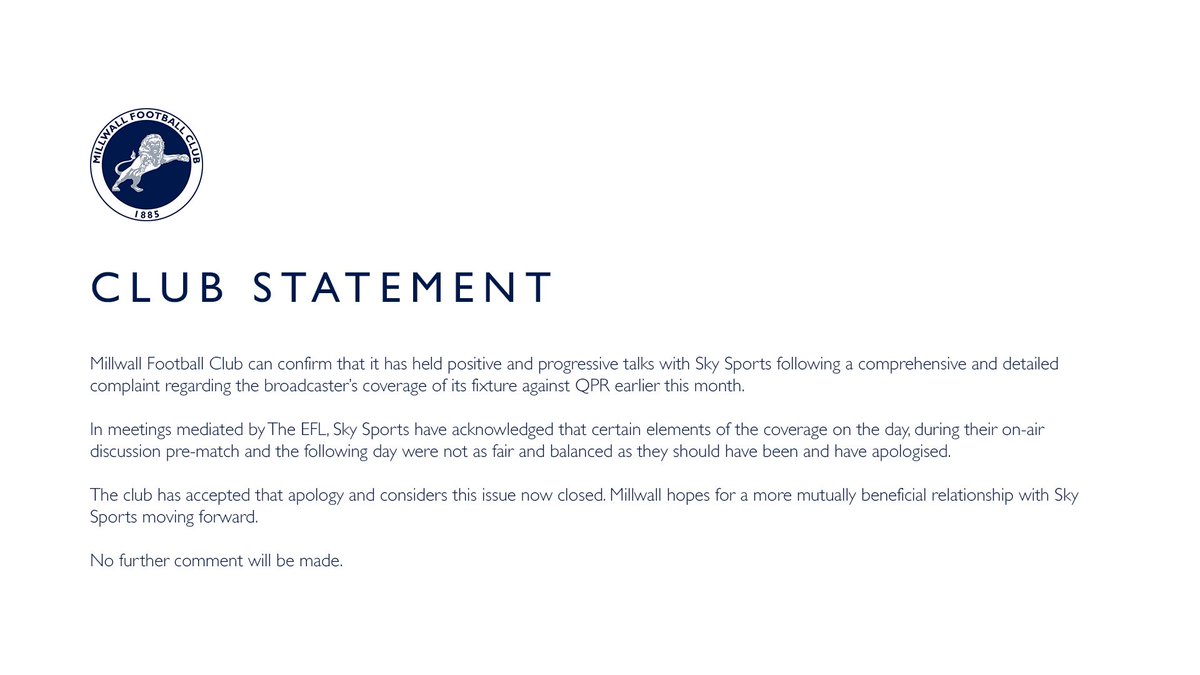 MillwallFC's tweet photo. #Millwall Football Club Statement https://t.co/qD9q4dElkM