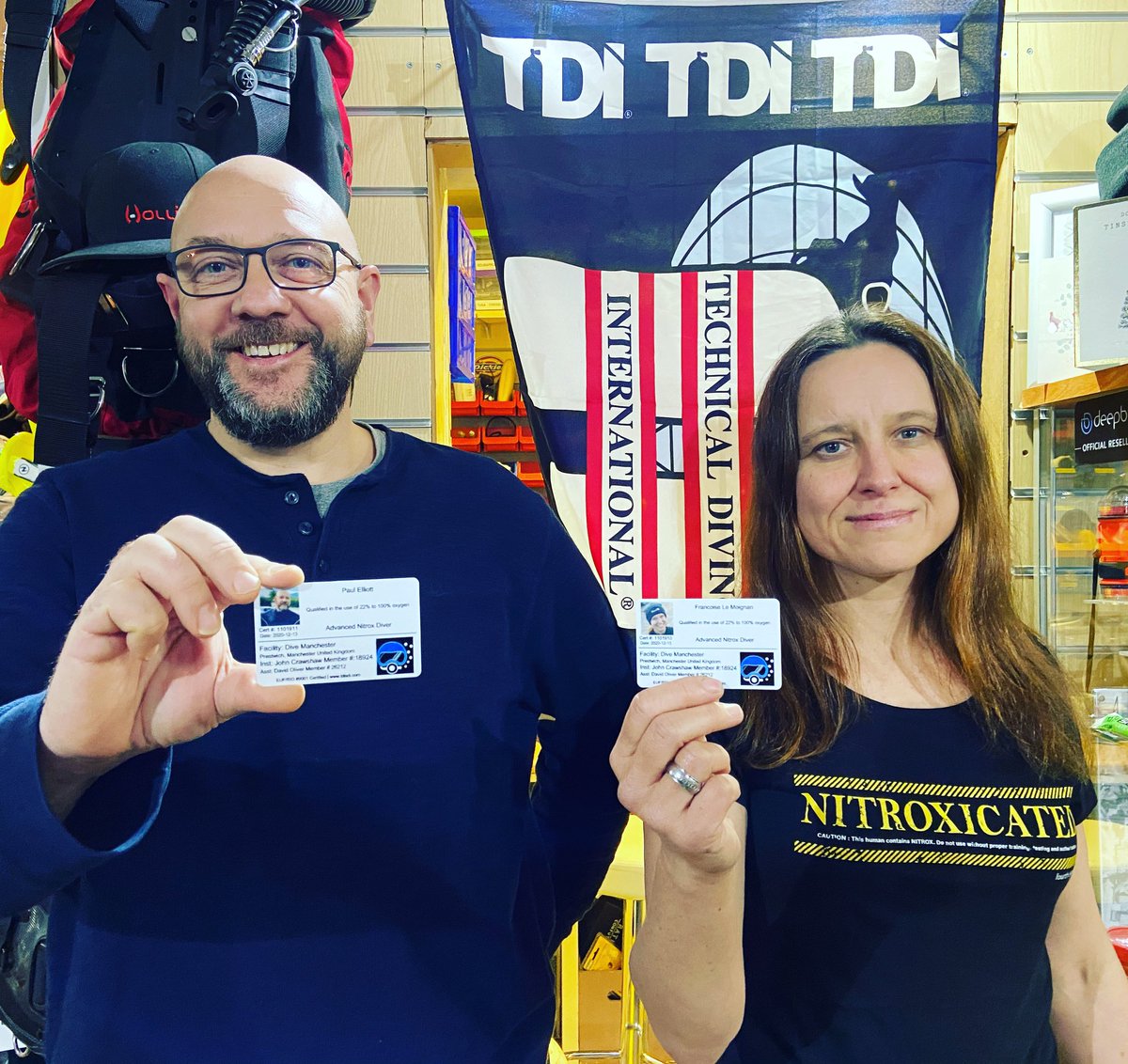 TDI Adv Nx Divers. Well done, Steg &amp; Fran!! 🎉 #TDIdivers #techdiving #DiveMCR #DMclubUK #divingisfun