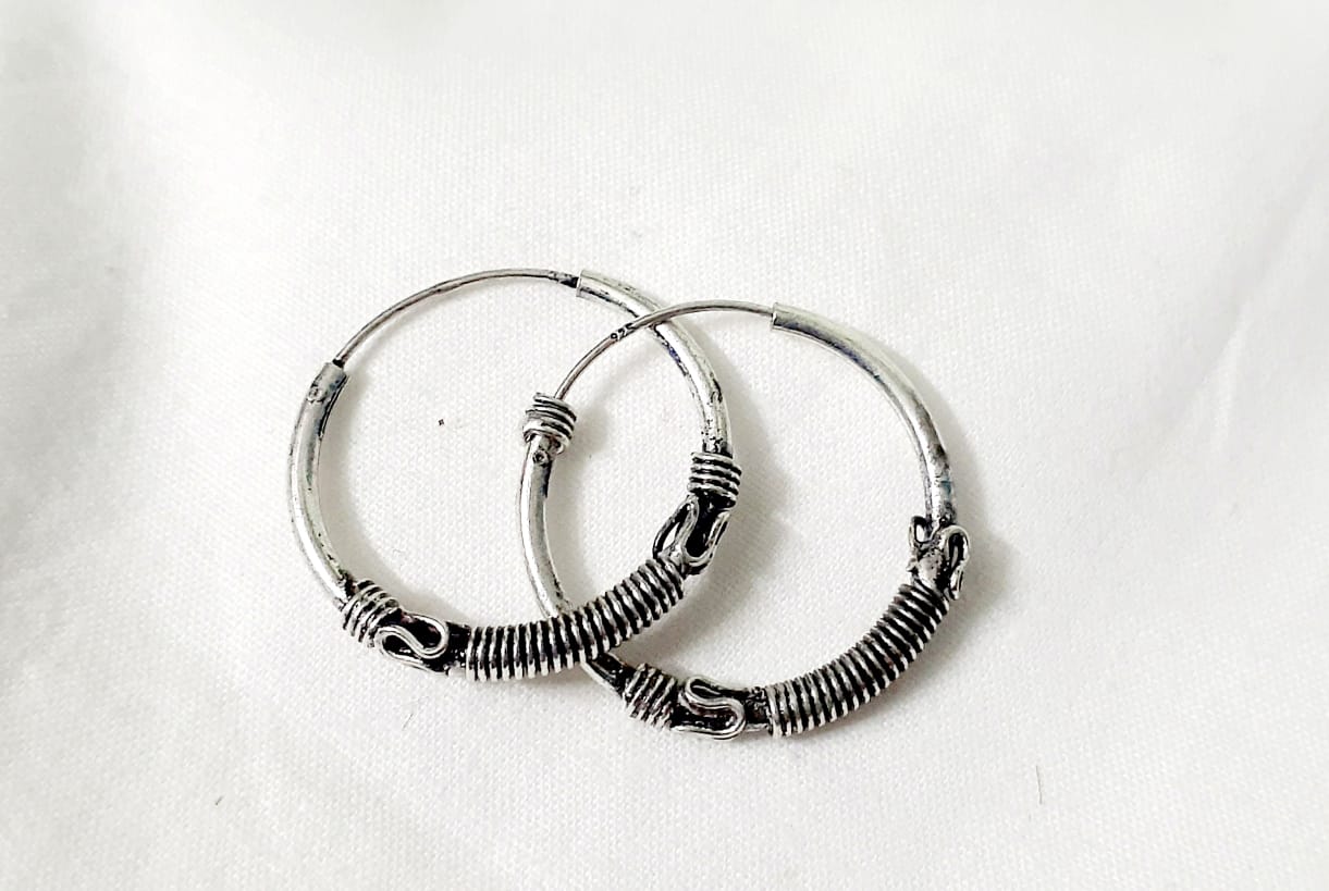 Buy Bali Hoop Earrings Thick Sterling Silver Hoop Earrings Sterling Silver  Ethnic Huggie Earrings Online in India - Etsy