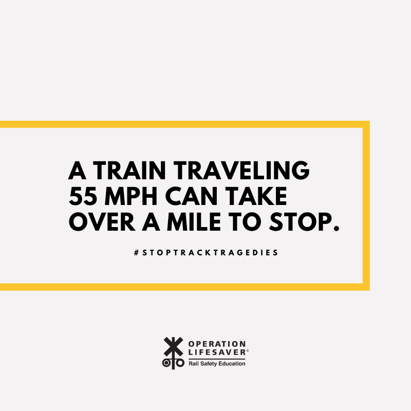olinational's tweet photo. See tracks? Think train! A train traveling 55 mph can take over a mile to stop. Obey signs and signals when approaching all crossings. 

#RailSafety
#SafetyTip #STOPTrackTragedies https://t.co/ju5uF6x6l0