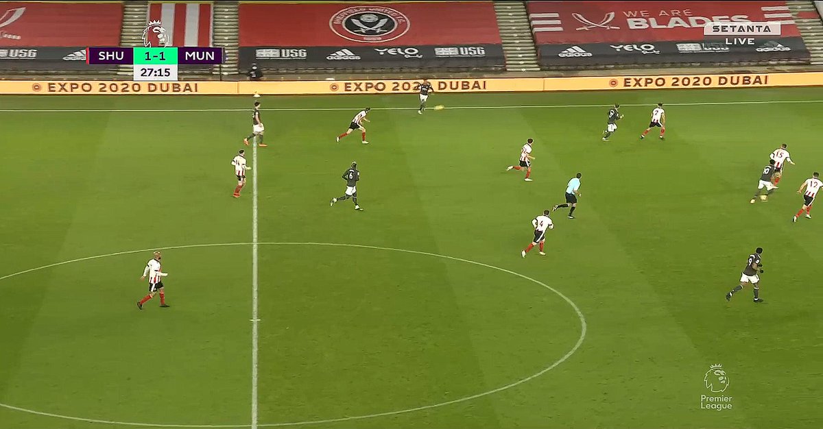 Here, we can see one of his tendencies which is to play this over-the-top pass from a deeper left position to either Rashford (mostly) or Martial. The benefit of this is that he is often in a lot of space which increases his precision hence 4/6 being incisive passes.