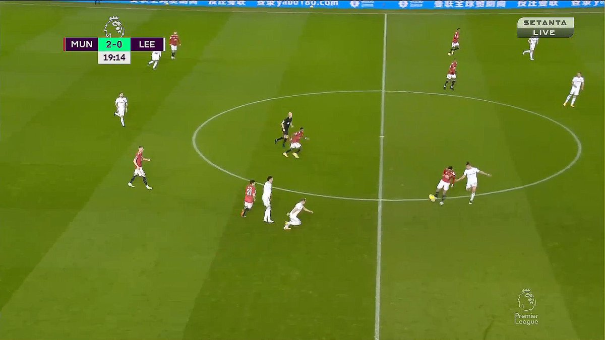 Against Leeds he did it twice to Kalvin Phillips with the second resulting in a goal. Whilst he doesn't necessarily create a chance from these deeper positions he creates opportunities to transition which is our strength. Bruno facilitates this with his spatial awareness.
