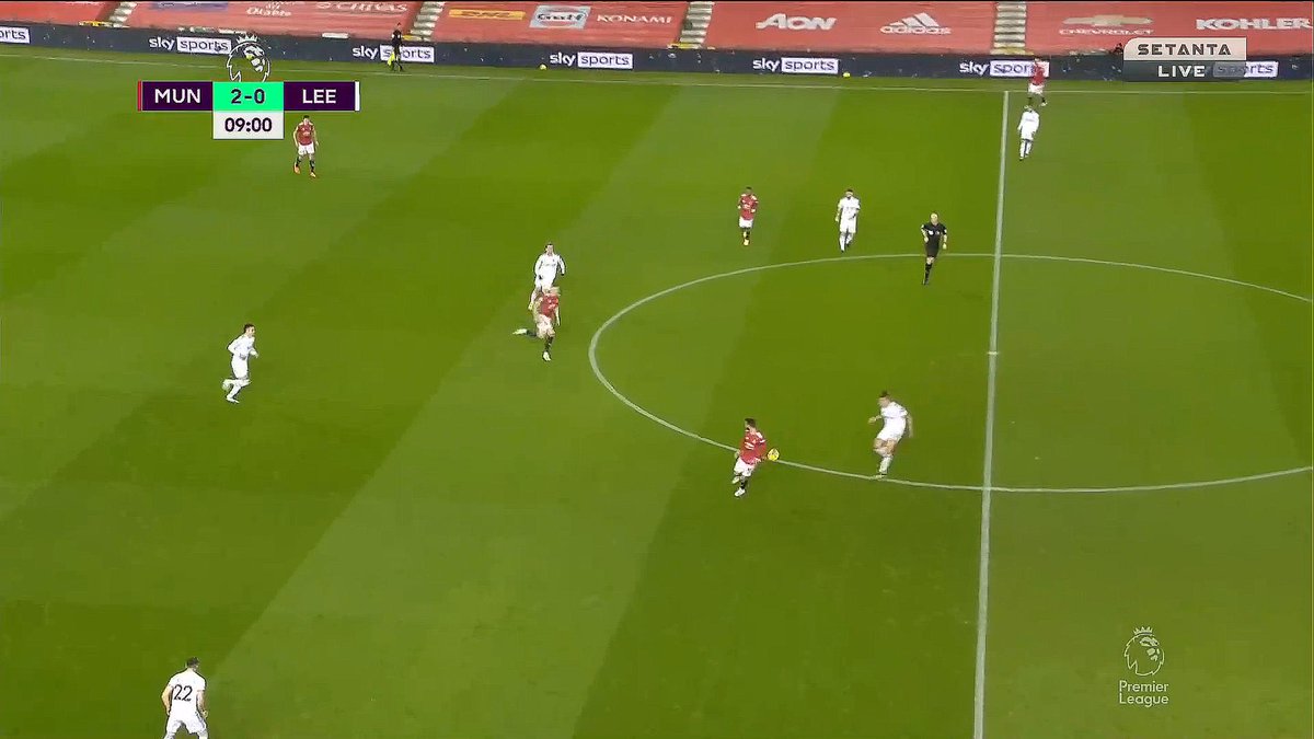 Against Leeds he did it twice to Kalvin Phillips with the second resulting in a goal. Whilst he doesn't necessarily create a chance from these deeper positions he creates opportunities to transition which is our strength. Bruno facilitates this with his spatial awareness.