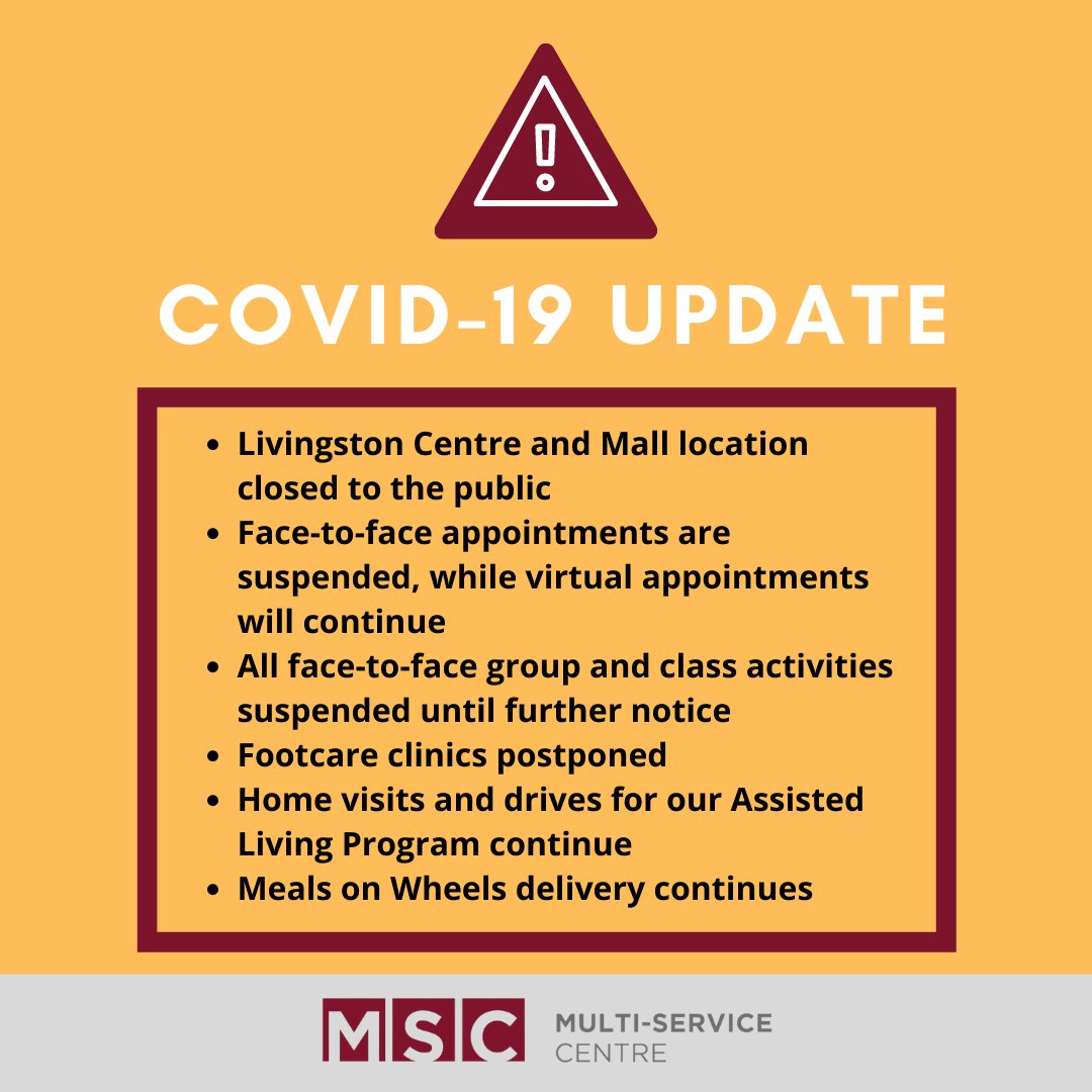 MSCTillsonburg's tweet photo. COVID-19 STATUS UPDATE
In order to comply with the new requirements issued December 21 by the provincial government, the MSC has modified the way we provide service to some of our clients. 

Please click here for the full update on our website: https://t.co/kSrCEPSwiP https://t.co/mzWq1Foj9A