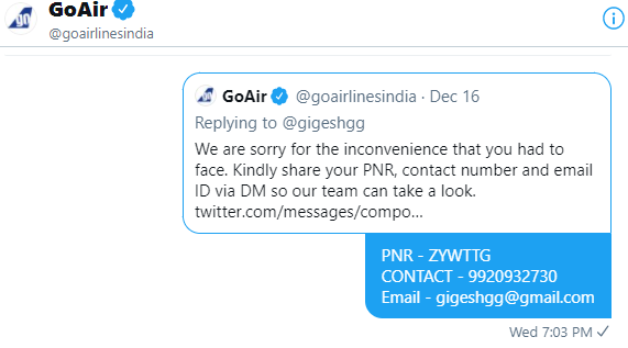 gigeshgg's tweet photo. @goairlinesindia It would have been 5 star if you could solve your consumer queries faster than 3 weeks. Am been asking for retrieving my PNR credit which you have promised on mail for your cancelled flight. https://t.co/6kY7Y7D72P