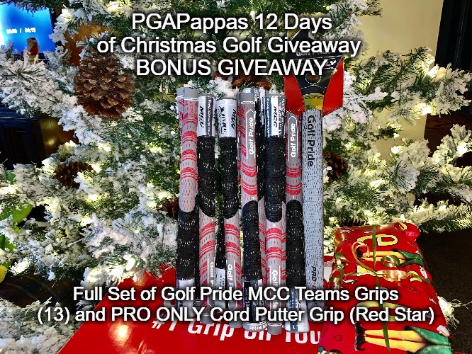 PGAPappas's tweet photo. BONUS GIVEAWAY (PGAPappas 12 Days of Christmas Golf Giveaway)

🎁 FULL SET Golf Pride MCC Teams Grips (13); and

🎁 Golf Pride PRO ONLY Cord Putter Grip (Red Star) 

To enter:
🎄 Retweet
🎄 Follow @PGAPappas and @golfpridegrips 

#ReleaseTheKringle! https://t.co/mqaldq7zuU https://t.co/p2zP4VP9z2