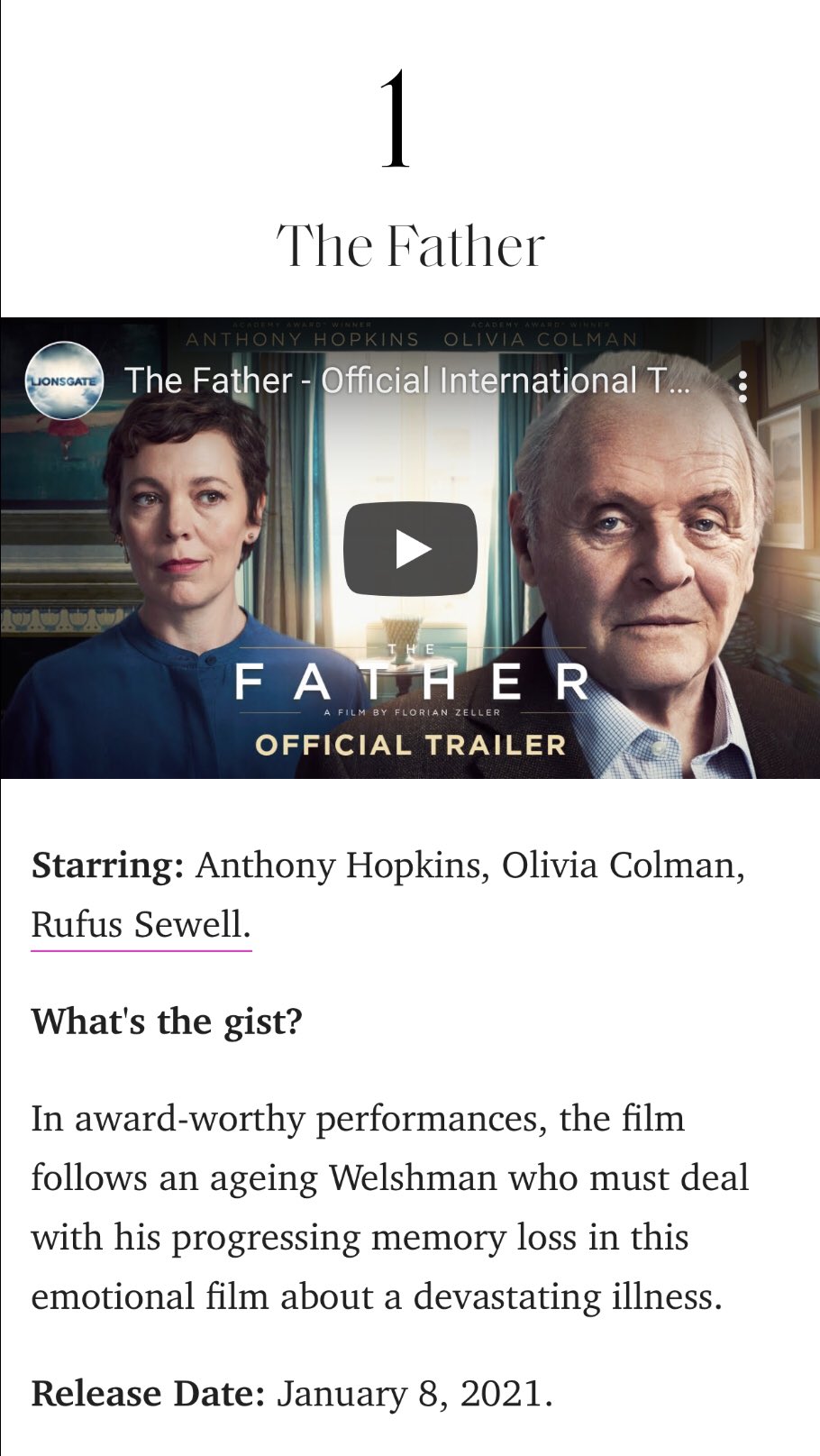 Olivia Colman Source On Twitter The Father Starring Olivia Colman And Anthony Hopkins Dir Florian Zeller Listed As One Of The Best Movies Coming In 2021 By Elleuk Https T Co Dbcg9aimp1 Https T Co Gdqdugdh77