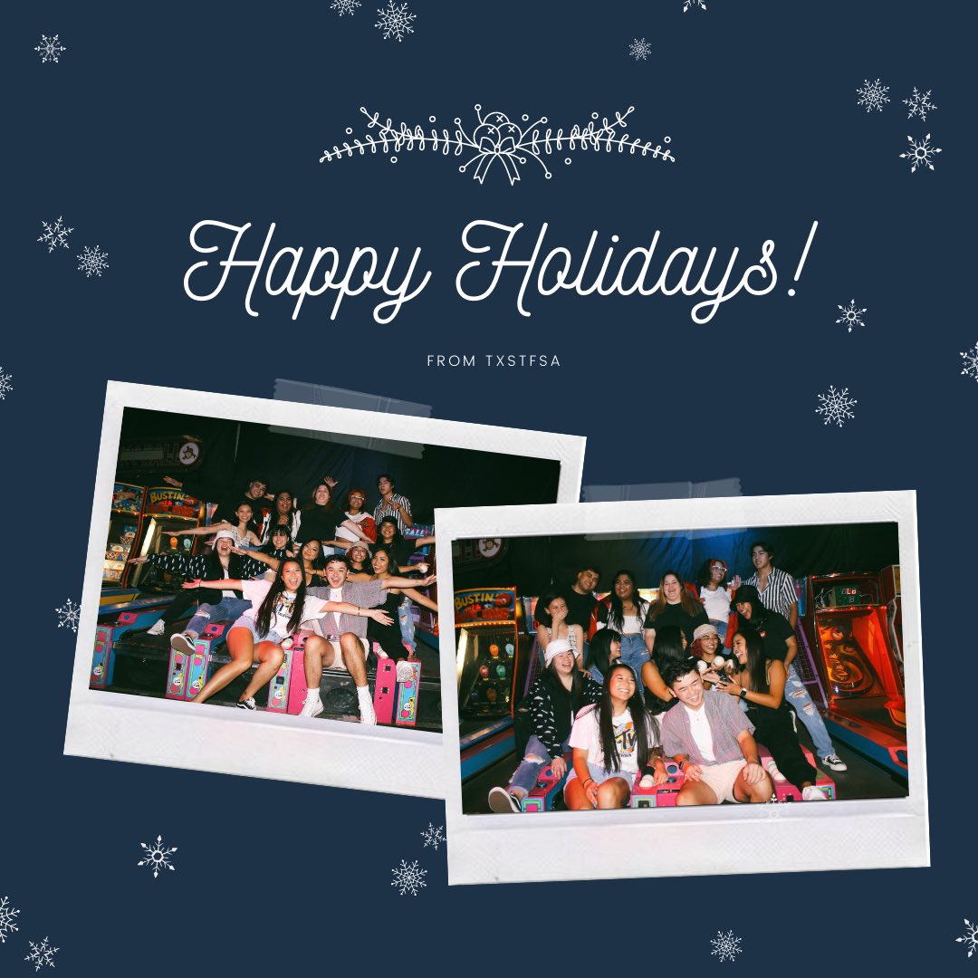 TXSTFSA's tweet photo. To our FSA pamilya, 
Wishing you all a wonderful holiday and a Happy New Year🎉❤️
From,
Your TXST FSA E-Board https://t.co/gnGW7QZuUQ