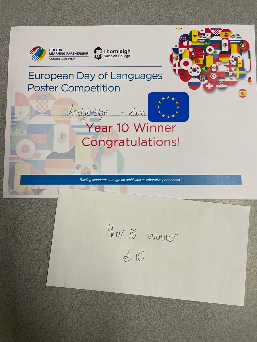 LadybridgeMFL's tweet photo. Congratulations to Zara in Yr 10, one of the winners in the Bolton Inter-school MFL poster competition.
#WhyLanguagesMatter #LadybridgeLearners #BoltonLearningPartnership #BoltonMFLHub https://t.co/GuQBKSDMIq