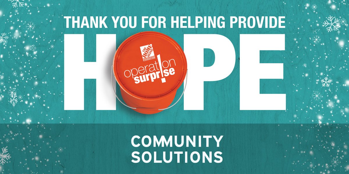 The Home Depot Foundation (@homedepotfound) on Twitter photo .<a href="/cmtysolutions/">Community Solutions</a> — we couldn't put good into action without you. Your support through every life-changing project, every surprise moment and every message of hope to lift spirits this season means the world to us at the Foundation. #OperationSurprise .<a href="/cmtysolutions/">Community Solutions</a> — we couldn't put good into action without you. Your support through every life-changing project, every surprise moment and every message of hope to lift spirits this season means the world to us at the Foundation. #OperationSurprise