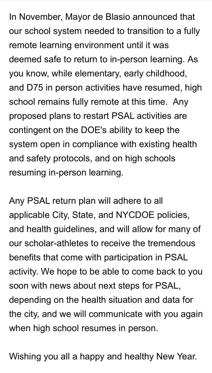 BREAKING: The #PSAL has ended their silence...sort of, with this email just sent out, a source tells <a href="/News12BX/">News12BX</a> &amp; <a href="/News12BK/">News12BK</a>

While it doesn’t say anything really new, it’s at least SOMETHING from them, &amp; the 2nd half puts into writing what a lot of us assumed, but hadn’t confirmed