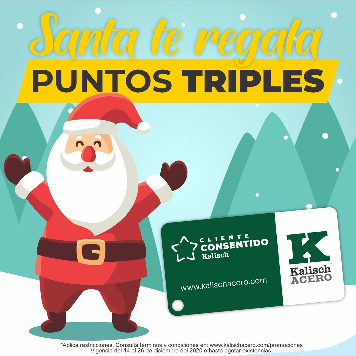 kalischacero's tweet photo. Santa te regala 𝗽𝘂𝗻𝘁𝗼𝘀 𝘁𝗿𝗶𝗽𝗹𝗲𝘀 🎁 ¡Aprovecha y déjate consentir, con Cliente Consentido! 🙌

Válido hasta el 𝟮𝟲 de Diciembre.⠀⠀⠀⠀⠀⠀⠀
*Términos y condiciones: https://t.co/tL38DDcU8S

#Clienteconsentido #KalischAcero #PuntosTriple https://t.co/5e0FmB2Mbc