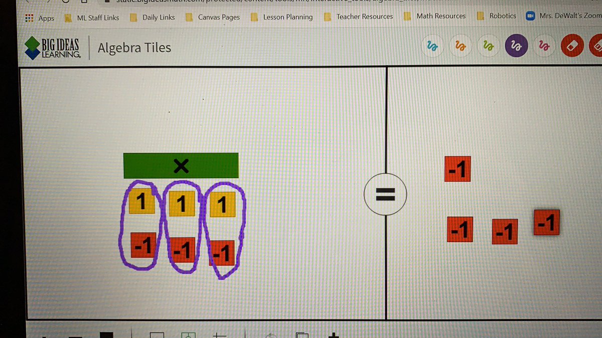 Mrs_DeWalt's tweet photo. Used @BigIdeasMath online #algebra tiles to introduce #solving #equations today! I love building the bridge from hands-on to theoretical understanding! https://t.co/S676FGWadU