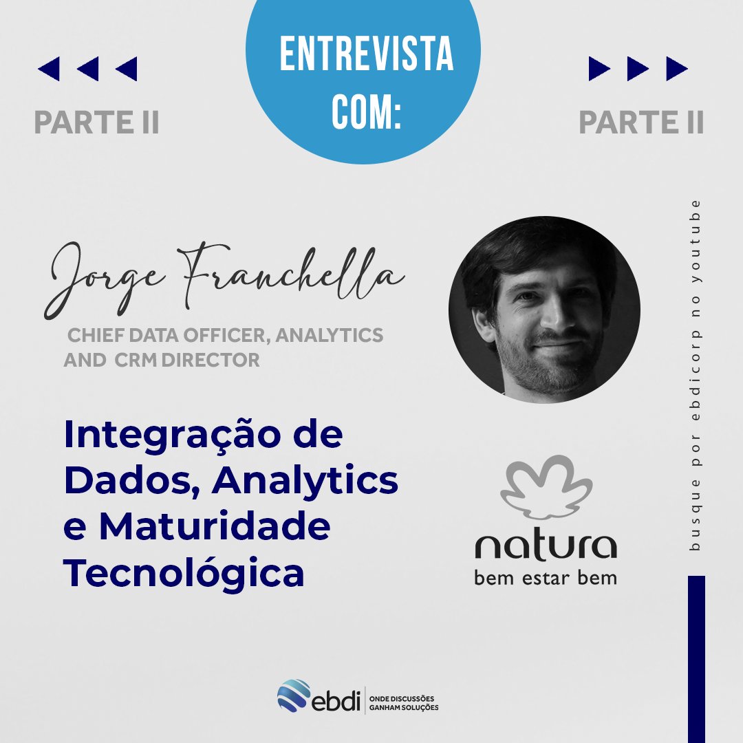 - Integração de #Dados, #Analytics e Maturidade #Tecnológica.
No ar em nosso canal agora: hubs.ly/H0CZSFq0

 Tópicos principais:
• Data Driven
• Integração de dados
• Ferramentas para segurança e governança 

Uma entrevista com Jorge Franchella da <a href="/naturabroficial/">Nat Natura</a>