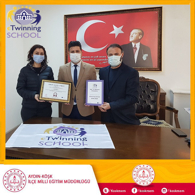 KoskMem's tweet photo. İlçe Milli Eğitim Müdürümüz Sn. Selim KARTAŞ eTwinning Okulu etiketini 2.kez almaya hak kazanan 100.Yıl Atatürk Ortaokuluna Müdürü Hami ÖZER ve öğretmeni Zeynep Ceren ÇİFTSÜREN'i makamında misafir ettikten sonra belgelerini teslim etti. @Selim_Karatas09 @seyfullah0966 @Hamizer2 https://t.co/TGGNf0waL5