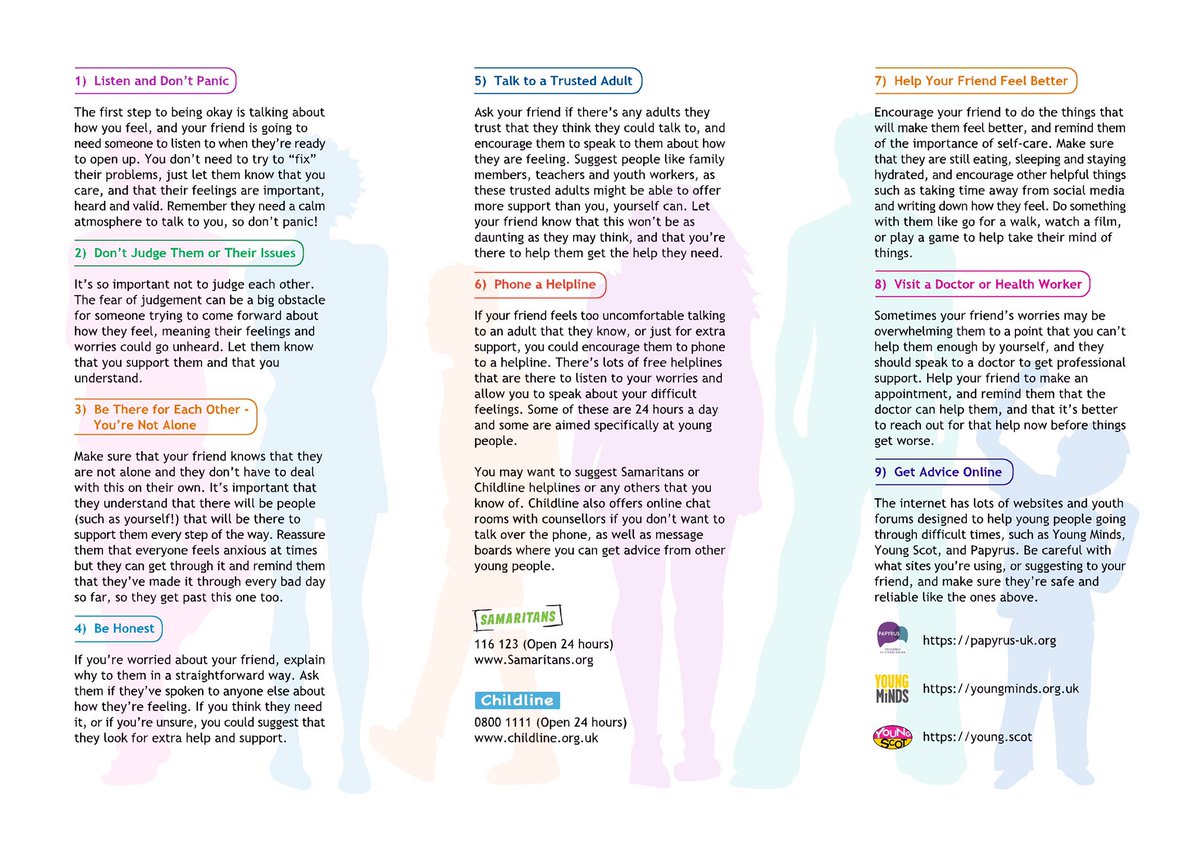 GarnockMH's tweet photo. Here is our leaflet with tips for young people supporting friends who are struggling with feeling sad or having negative thoughts. This information was developed by https://t.co/Ersg3DP8pZ and can be viewed at @YoungScot #ChooseLife #thiswillpass #talkinghelps https://t.co/f9qmNUt788