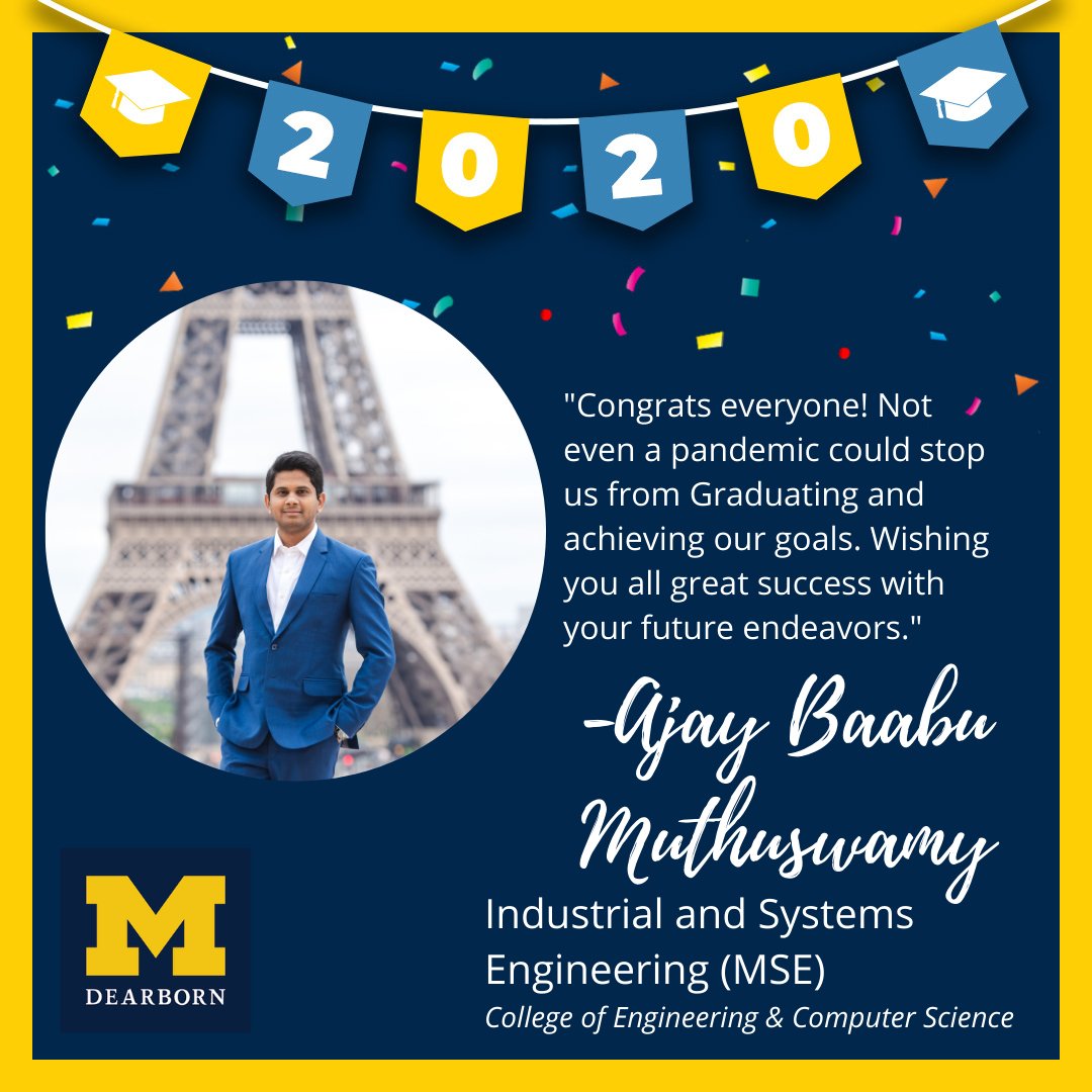 UM_Dearborn's tweet photo. Congratulations to @UMDearbornCECS graduates Ajay Baabu Muthuswamy, Santosh Kumar Borra and Bharath Pochu, UM-Dearborn Class of 2020! π #UMDearbornGrad https://t.co/LDAlfpFLWi https://t.co/chp8TvAlXE