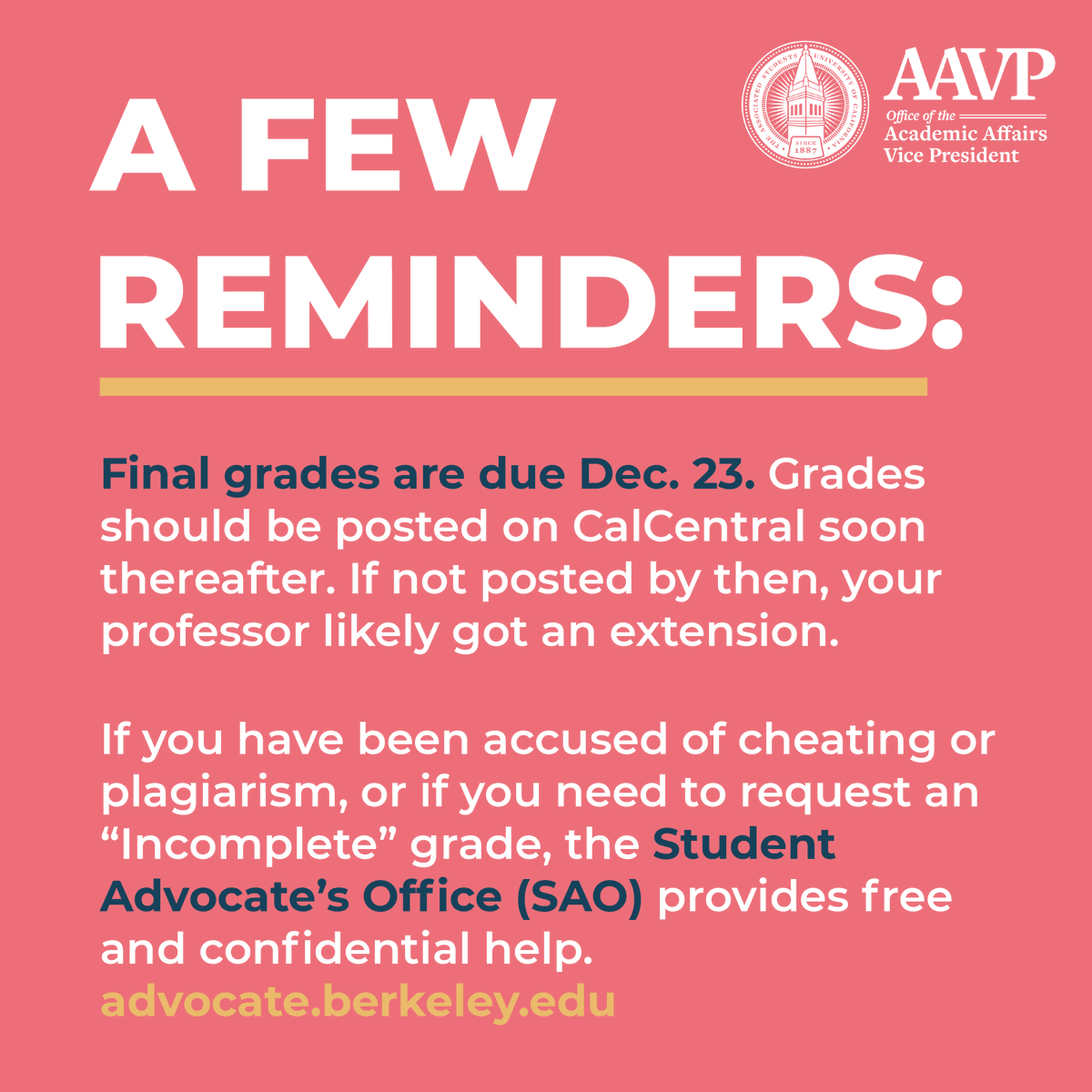 ASUCAAVP's tweet photo. As we close the book on fall 2020, make sure to give yourself a pat on the back for surviving an insanely difficult semester. And remember, YOU ARE AMAZING. Your grades DO NOT define you. https://t.co/Rw8cj7y4w8