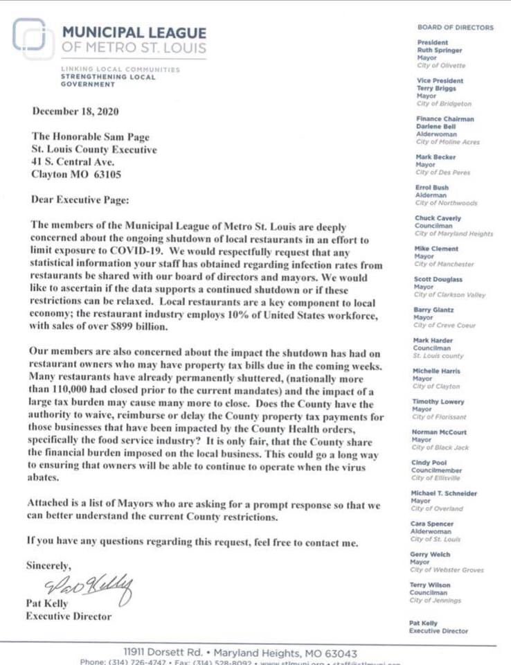moll_aj's tweet photo. 40 mayors of cities in St. Louis County come out against Sam Page’s lockdown. #stl #stlouisco https://t.co/KpxFA7jeHf