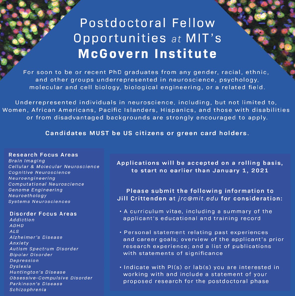 IshmailSaboor's tweet image. Postdoc fellowships at MIT's McGovern Institute for individuals underrepresented in neuroscience, or related fields.