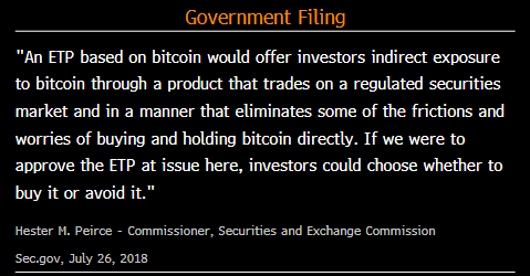 Here's a quote form  @HesterPeirce's dissent when the SEC denied a bitcoin ETF.  https://www.sec.gov/news/public-statement/peirce-dissent-34-83723
