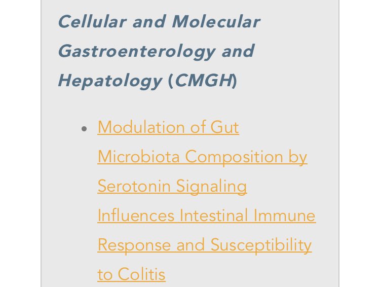 khanserotonin's tweet photo. Our paper highlighting gut-derived #serotonin which alters gut microbiota and #colitis susceptibility is listed among Top 20 high-impact basic science articles! @EYHKwon @AGA_CMGH @AmerGastroAssn https://t.co/GRj6tnVycu