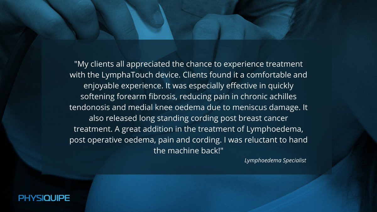LymphaTouchUK's tweet photo. "A great addition in the treatment of Lymphoedema, post operative oedema, pain and cording. I was reluctant to hand the machine back!"

Love getting feedback about the @LymphaTouch device within #Lymphoedema... https://t.co/nTkjXTlR5G