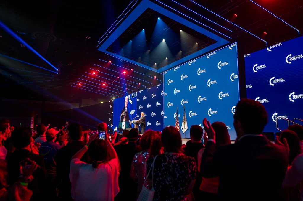 Mike_Pence's tweet photo. Men and women of @TPUSA: To finish what we’ve started, President @realDonaldTrump and I are counting on all of you. We need your voices. We need your energy and your vision as never before. We need you to stay in the fight for freedom—because the fight for freedom never ends! https://t.co/LBghgMVuAD