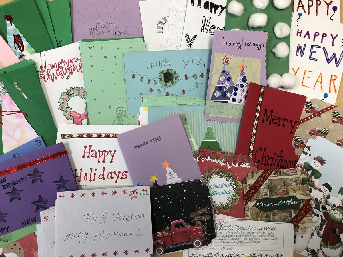 HannabillLecter's tweet photo. Bragging on my middle schoolers again. They created over 300 cards for the Veterans that are residents at the Bath VA. #CPPMS https://t.co/XqoIDDjqGg