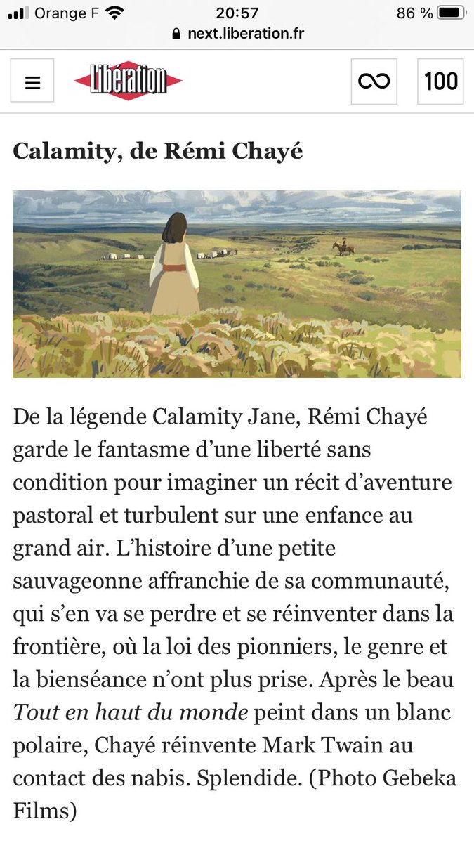GranecOffice's tweet photo. Calamity dans les 20 coups de coeur 2020 de @libe ! Youpi ! #MaybeMovies #Gebeka #RémiChayé #cowgirl https://t.co/UEmopVIhmY