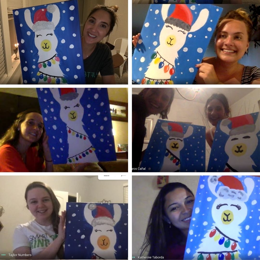 howdy's tweet photo. Our ops team holiday happy hour was clearly a success 🎅🏻🦙 As you can tell our sips 🍷 didn't effect our paintings!! 🎨#AustinSoftware #TeamHappyHour #PaintandSip #HappyHolidays https://t.co/JFbvvQumZW