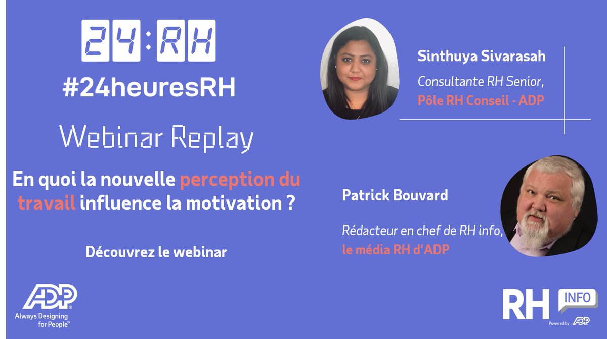 ADP_FR's tweet photo. 🗣 Sens du travail
🗣 Importance du collectif
🗣 Reconnaissance
Ces sujets sont redevenus des points cruciaux face à la crise.
Dans #24heuresRH, @PatrickBOUVARD (@RHinfo) et @Sinthuya_SIVA (@ADP_FR) ont parlé de l'#engagement en #entreprise.
Replay 🔗 https://t.co/INDNCLFDA7 https://t.co/4iWoV4o1YM